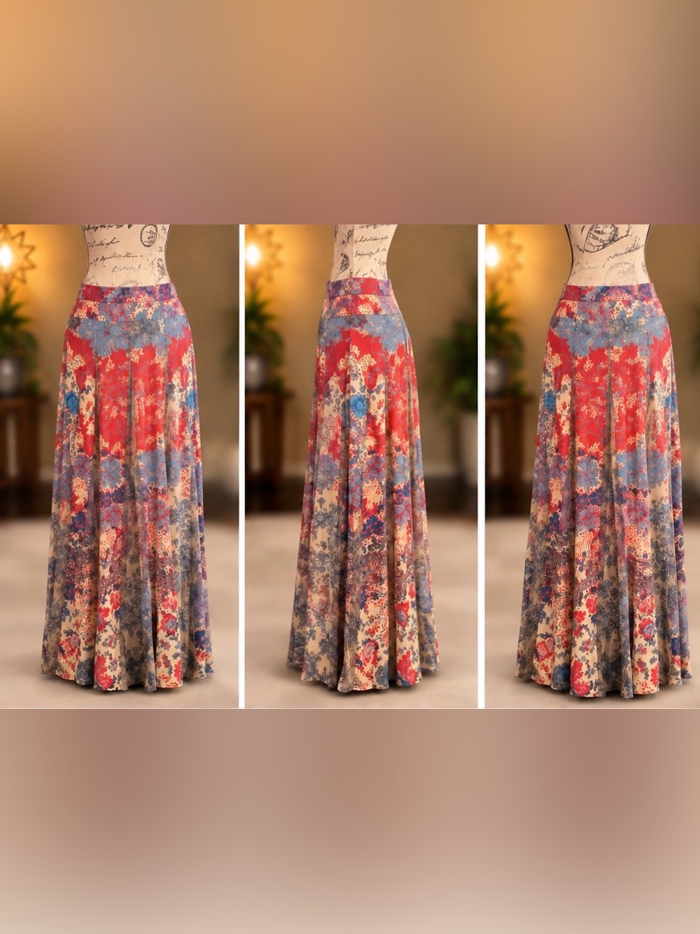 Hemant & Nandita Louvre Floral Maxi Skirt Anthropologie Red Blue S - Picture 2 of 3